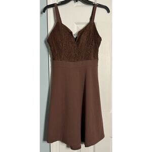 Almost Famous Brown Crochet Top Wide Strap Dress, Built In Cups, 1X